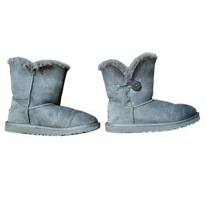 UGG Australia Bailey Button Boots 5991 Gray Big Kids Size 4 Sheepskin Suede